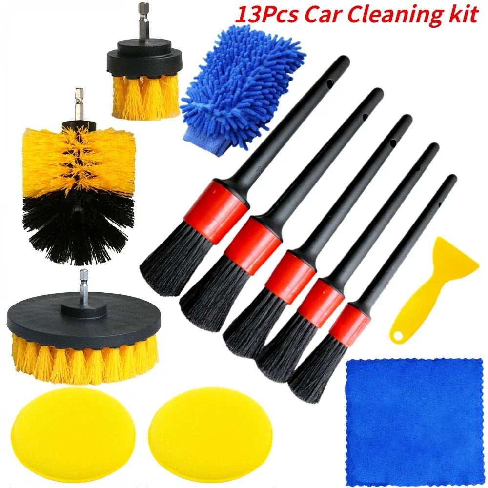 ZOPOSON New Car Cleaning Kit Scrubber Drill Detailing Brush Set Air Conditioner Vents Towel Polisher Car Auto Detailing Tools