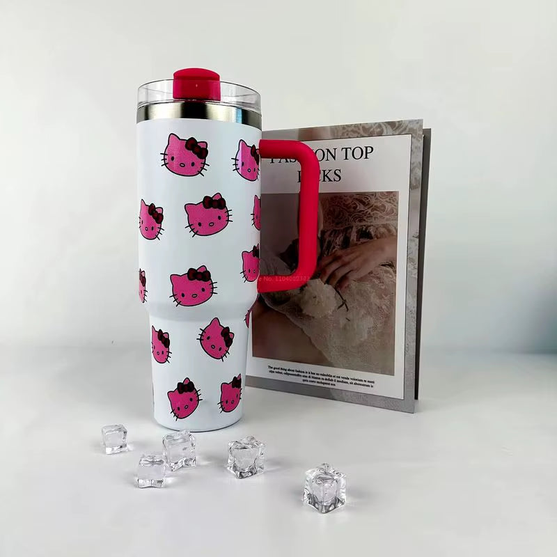 40Oz Sanrio Hello Kitty Stainless Steel Insulated Mug Pink with Handle Straw Mugs Large Capacity Thermos Drinks Coke Coffee Mug