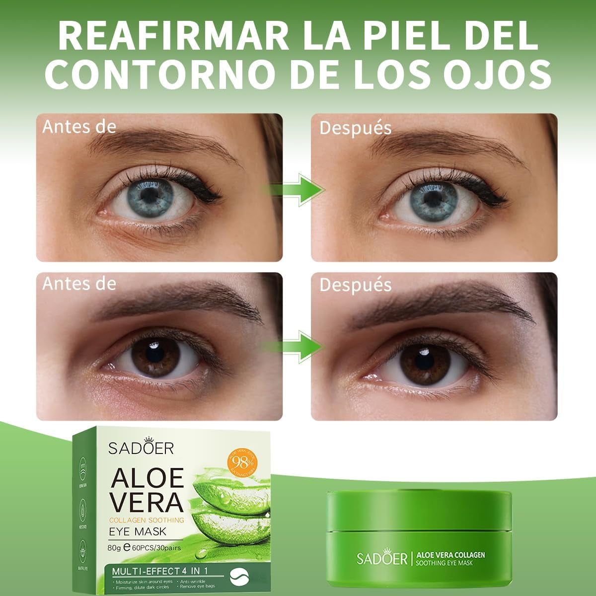 60 PCS Parches Ojos Bolsas Y Ojeras,Parches Ojos,Atenuar Las Ojeras Y Las Bolsas De Los Ojos Y Mejorar Las Líneas Finas,Hidratante anti Edad,Y Hacer Que La Piel De Los Ojos Esté Firme,Hidratada