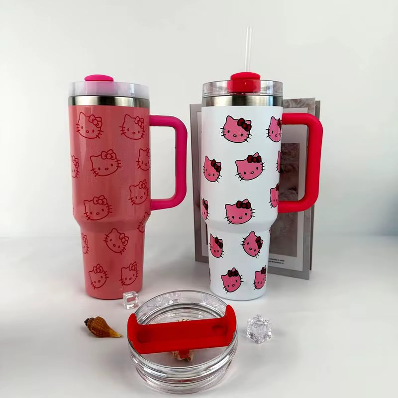 40Oz Sanrio Hello Kitty Stainless Steel Insulated Mug Pink with Handle Straw Mugs Large Capacity Thermos Drinks Coke Coffee Mug