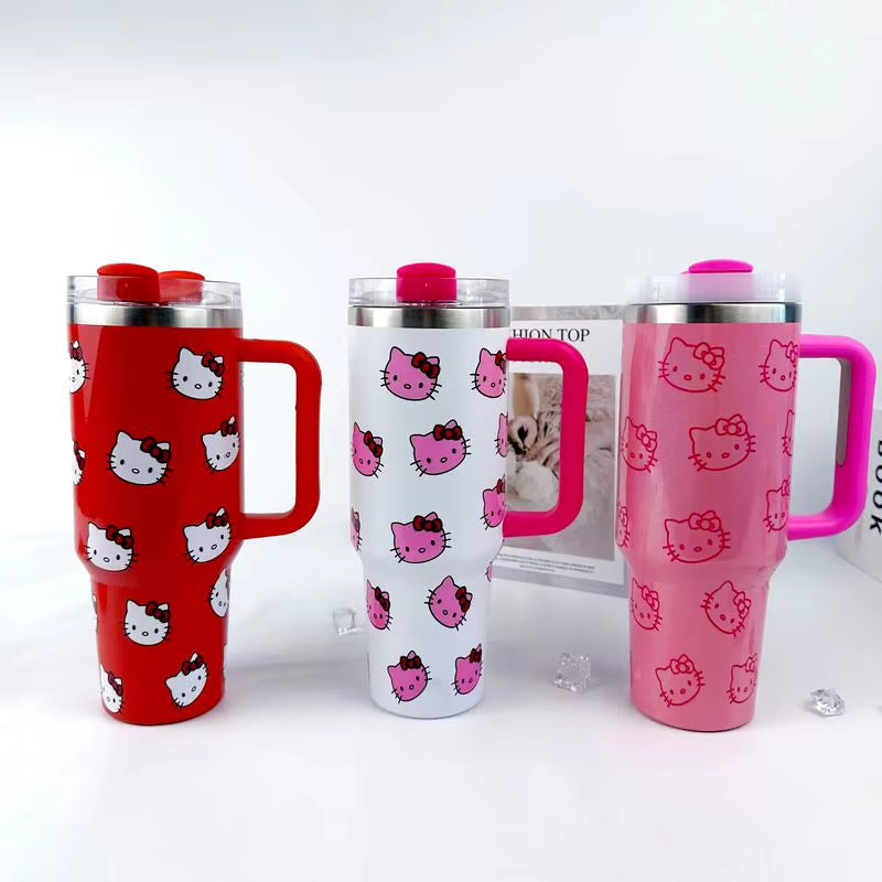 40Oz Sanrio Hello Kitty Stainless Steel Insulated Mug Pink with Handle Straw Mugs Large Capacity Thermos Drinks Coke Coffee Mug