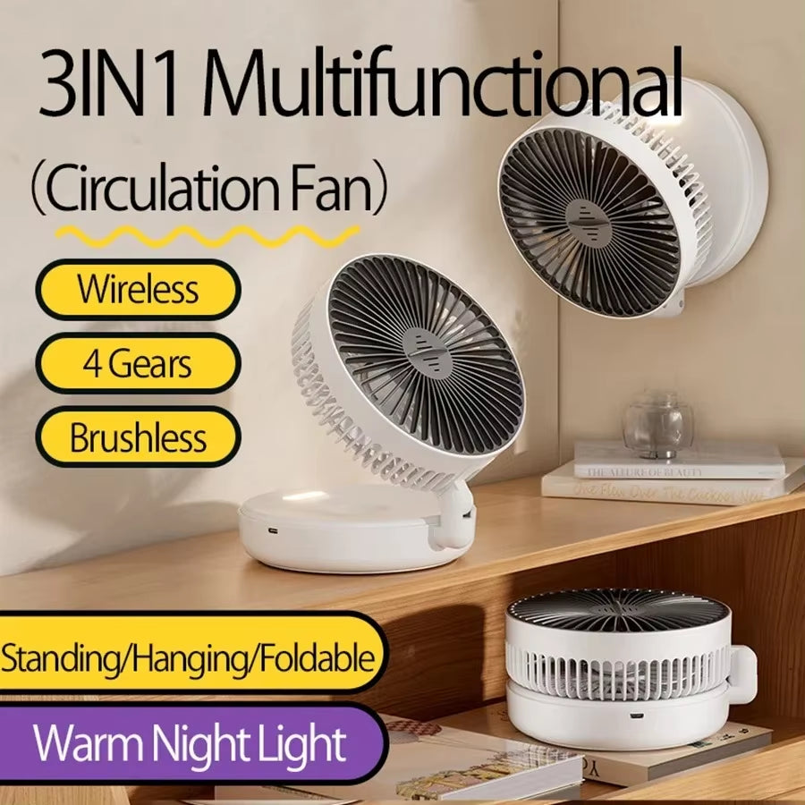 Air Circulation Fan Foldable Fan Wall Mounted Fan Ceiling Fan Air Circulation Fan with LED Light USB Plug-In（No Battery）