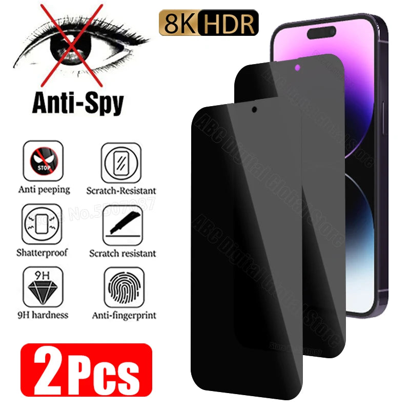 2PCS Privacy Glass for  15 14 13 12 11 Pro Max Mini Anti-Spy Screen Protector for  X XS XR 7 8 6 plus SE 2020 2022