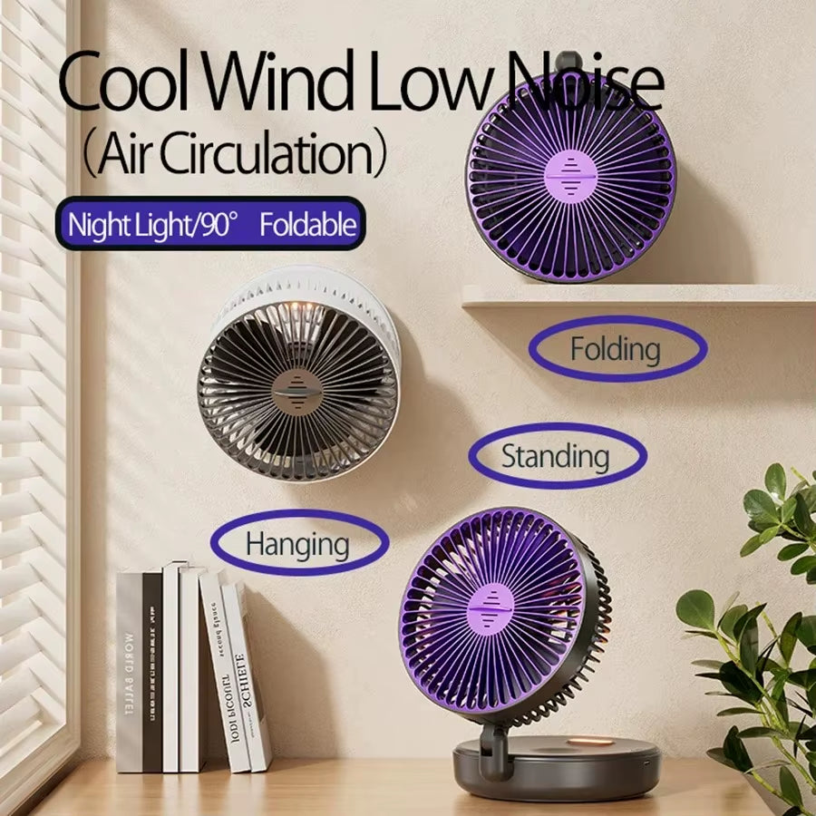 Air Circulation Fan Foldable Fan Wall Mounted Fan Ceiling Fan Air Circulation Fan with LED Light USB Plug-In（No Battery）