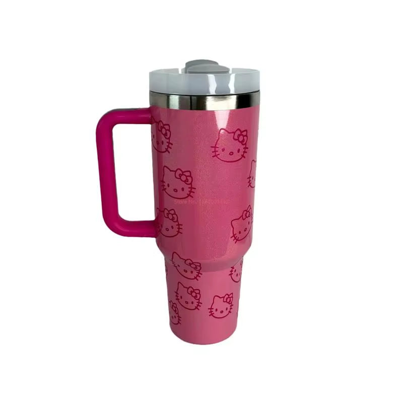 40Oz Sanrio Hello Kitty Stainless Steel Insulated Mug Pink with Handle Straw Mugs Large Capacity Thermos Drinks Coke Coffee Mug