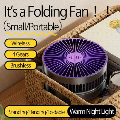 Air Circulation Fan Foldable Fan Wall Mounted Fan Ceiling Fan Air Circulation Fan with LED Light USB Plug-In（No Battery）